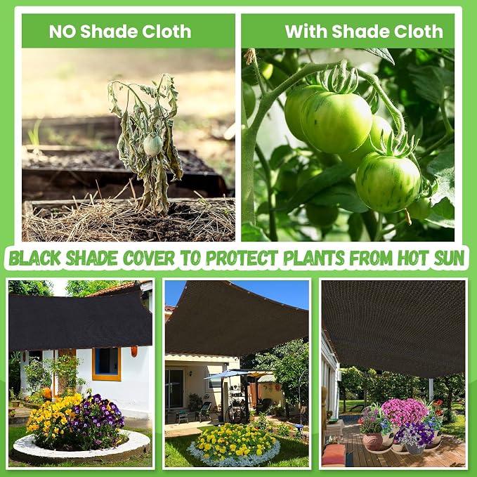 Riare 90% Black Shade Cloth- 6.5 x 10 FT Sunblock Garden Shade Cloth, Sun Shade Mesh Tarp with Reinforced Grommets for Greenhouse, Garden, Patio, Backyard, Plants, Pergola, Chicken Coop