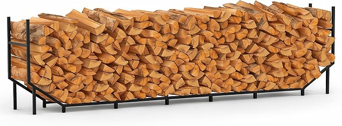 CADUKE 8.2ft Firewood Rack Outdoor & Indoor, Heavy Duty Metal Log Holder Storage Stand, 1/2 Cord Wood Rack Stacker with 1000lbs Capacity, Fire Wood Racks with16 Support Legs, for Patio Deck, Black