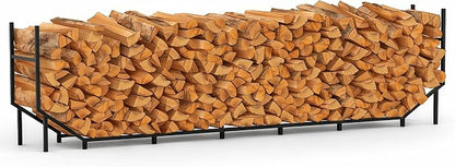 CADUKE 8.2ft Firewood Rack Outdoor & Indoor, Heavy Duty Metal Log Holder Storage Stand, 1/2 Cord Wood Rack Stacker with 1000lbs Capacity, Fire Wood Racks with16 Support Legs, for Patio Deck, Black