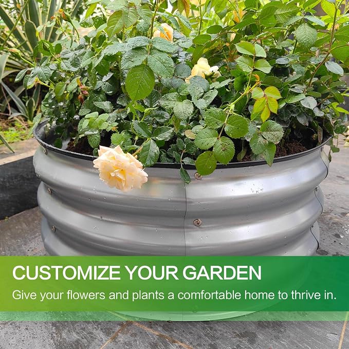GARDMAX 2 Pack 2x2x1FT Galvanized Round Raised Garden Bed Kit, Metal Planter Boxes Outdoor with Easy Assembly, Large Garden Bed for Vegetables, Fruits, Flower, Herbs Milk White