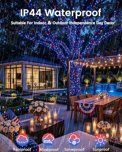4 Pack 20FT 60LED Red White and Blue Battery Operated Fairy Lights with Timer, 4th of July Battery String Lights Waterproof Outdoor Indoor, Battery Twinkle Lights Independence Day Memorial Day Decor