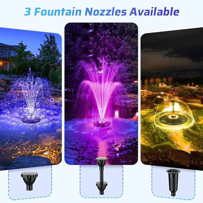 Antfraer Floating Pond Fountain with Remote Control RGB LED Lights, 40W 660GPH Water Pump with 3 Spray Modes, Floating Fountain 27FT Cord & 65.6FT Mooring Line for Garden Ponds, Outdoor Water Features
