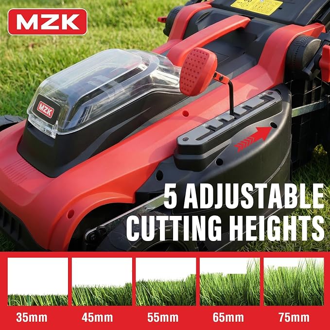 MZK 40V 16" Electric Lawn Mower, 2-in-1 Brushless Cordless Lawn Mower, Walk-Behind Push Mowers with 5-Position Height Adjustment, 2 x 4.0Ah Batteries & Charger Included, LM16I5H