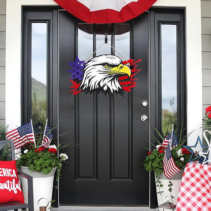 4th of July Independence Day Decor Bald Eagle Metal Wall Art, American Flag Bald Eagle Hanging Sign, Patriotic Decoration for Home Office Living Room Indoor Outdoor(13x7.9 in)