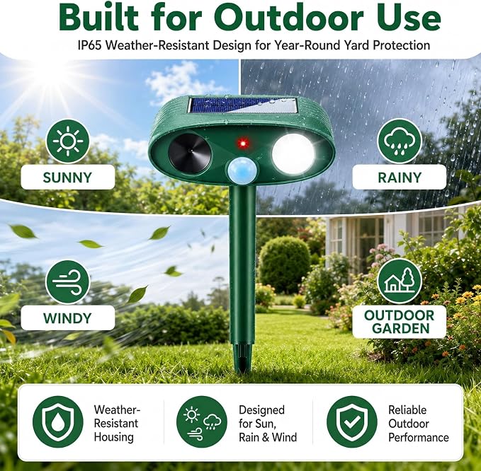 4Pcs Sonic Fortress Pro Deer Repellent Device,Solar Animal Repeller Outdoor | Motion Activated Cat Deterrent Racoon Squirrel Fortress Pro with Strobe Light,USB Charging Skunk Repellent for Yard Garden