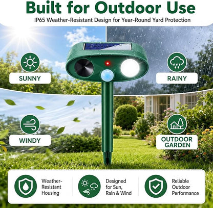 4Pcs Sonic Fortress Pro Deer Repellent Device,Solar Animal Repeller Outdoor | Motion Activated Cat Deterrent Racoon Squirrel Fortress Pro with Strobe Light,USB Charging Skunk Repellent for Yard Garden