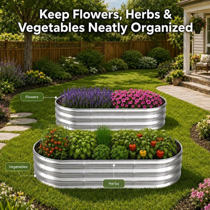 HOOPLE 2 Pack Raised Garden Bed 6x3x1FT, Galvanized Metal Raised Garden Bed Outdoor, Oval Design with Open Base for Better Drainage, Easy Gardening for Vegetables, Flowers & Herbs
