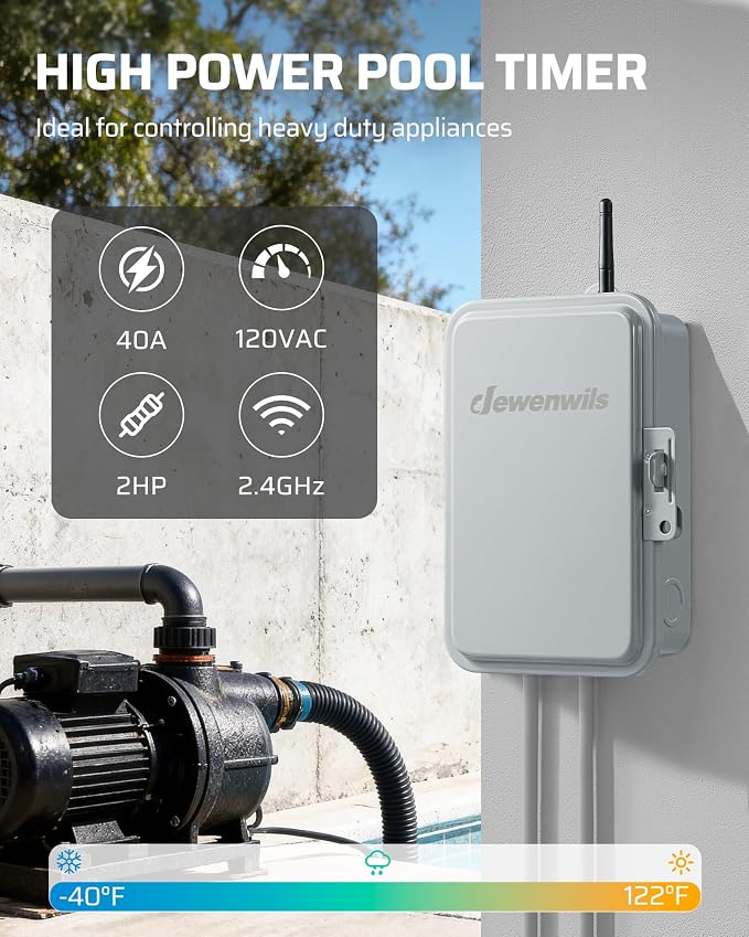 DEWENWILS Matter Pool Pump Timer, Heavy Duty Timer Box - 120V 2HP 40A | Matter Hub Required, Metal Enclosure, Works with Apple HomeKit, Amazon Alexa, Google Home, SmartThings, ETL Listed