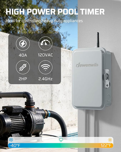 DEWENWILS Matter Pool Pump Timer, Heavy Duty Timer Box - 120V 2HP 40A | Matter Hub Required, Metal Enclosure, Works with Apple HomeKit, Amazon Alexa, Google Home, SmartThings, ETL Listed