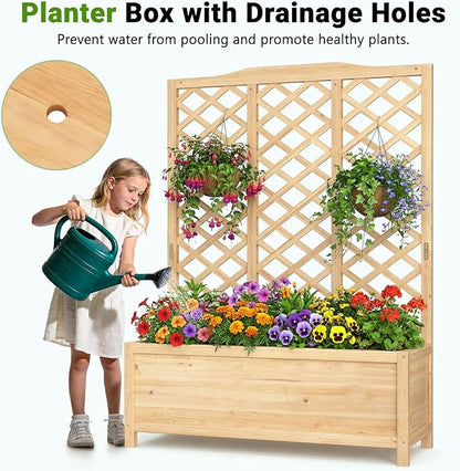 DoCred 2PCS Raised Garden Bed, 44" L x 16" W x 59" H Freestanding Elevated Planter Box with Trellis for Climbing Plants, Outdoor Wooden Privacy Screen with Garden Box for Backyard Patio Balcony Decor
