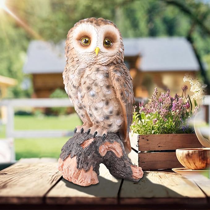 WONDER GARDEN Owl Statue Decor, Outdoor Resin Owl Figurine Sculpture for Home Outside Porch Patio Lawn Yard Decorations or Housewarming