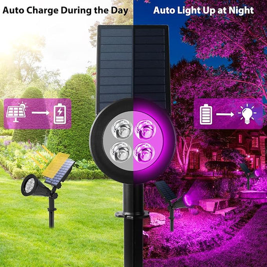 T-SUN Solar Spotights, 4 LED Waterproof Outdoor Solar Landscape Spot Lights, Dusk to Dawn 180 Angle Adjustable Solar Lights for Tree, Patio, Yard, Garden, Driveway, Stairs, Pool Area(Purple-1Pack)