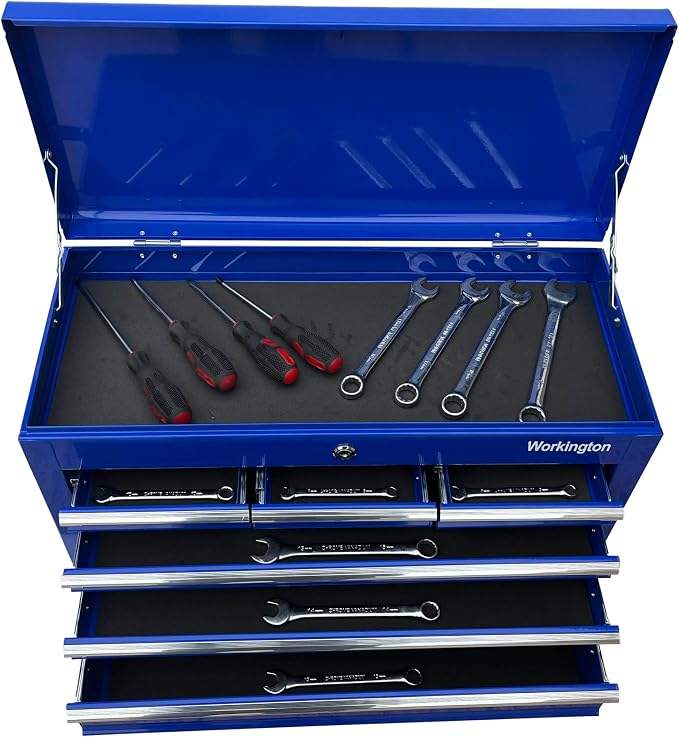 Workington Portable Metal Tool Chest with 6 Drawers, 24" 6-Drawer Tool Chest Cabinet with Ball Bearing Drawer Slides, Steel Tool Storage Box Organizer 4005 Blue