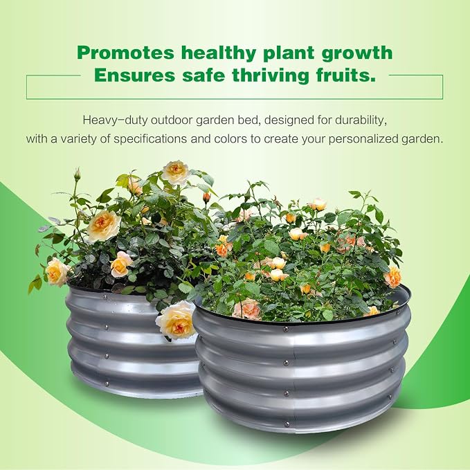 GARDMAX 2 Pack 2x2x1FT Galvanized Round Raised Garden Bed Kit, Metal Planter Boxes Outdoor with Easy Assembly, Large Garden Bed for Vegetables, Fruits, Flower, Herbs Milk White