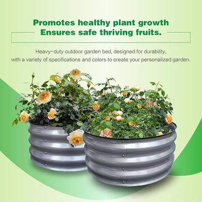 GARDMAX 2 Pack 2x2x1FT Galvanized Round Raised Garden Bed Kit, Metal Planter Boxes Outdoor with Easy Assembly, Large Garden Bed for Vegetables, Fruits, Flower, Herbs Milk White