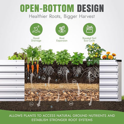 INNO STAGE 8x3x2ft Galvanized Raised Garden Bed, Raised Garden Bed Kit-Metal Planter Box Outdoor, Planting for Vegetables, Fruits, Herbs, Flowers, Silver