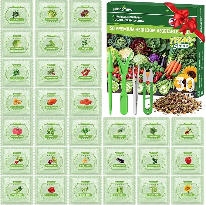 30 Vegetable Seeds Variety Pack - 17,200+ Heirloom Vegetable Seeds for Planting, Non-GMO Seed Packets with Tomato, Lettuce, Pepper, Cucumber for Indoor, Outdoor, Greenhouse & Hydroponic Gardening