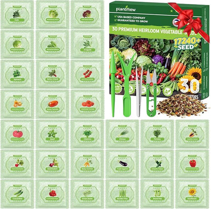 30 Vegetable Seeds Variety Pack - 17,200+ Heirloom Vegetable Seeds for Planting, Non-GMO Seed Packets with Tomato, Lettuce, Pepper, Cucumber for Indoor, Outdoor, Greenhouse & Hydroponic Gardening