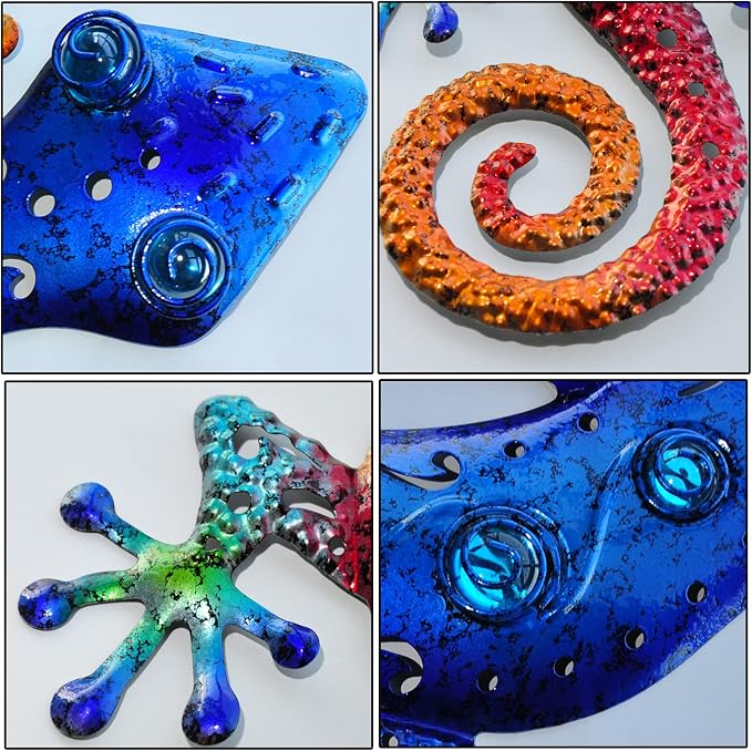 Metal Lizard Outdoor Decor Metal Gecko Wall Art Hanging Garden Fence Yard Patio Set of 2