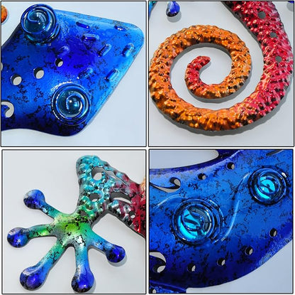 Metal Lizard Outdoor Decor Metal Gecko Wall Art Hanging Garden Fence Yard Patio Set of 2
