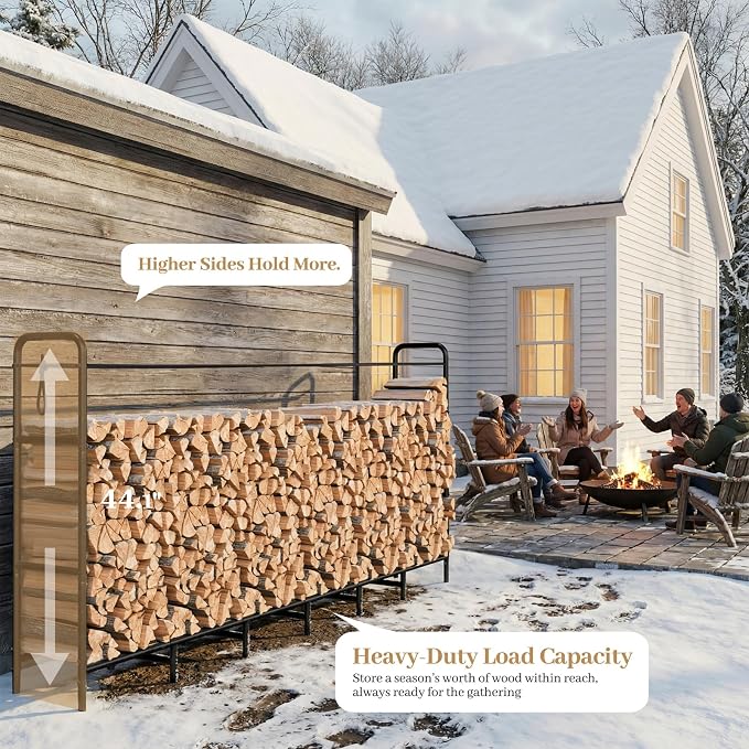 Firewood Rack 8FT Heavy Duty Metal, Outdoor Indoor Log Holder Stand for Fireplace Wood Storage, Adjustable Wood Pile Stacker Organizer for Patio, Black