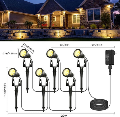 Zuske Outdoor Landscape Lighting, 6-Pack Outdoor Spot Lights with Transformer, Plug in LED Spot Lights for Garden, Yard, Backyard, Plants, Lawn, Trees, House, Flags, IP65 Waterproof – Warm White