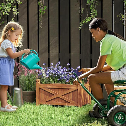 Giantex 2 Pcs Raised Garden Bed, Wooden Planter Box Outdoor, 25”x 16”x 15" Rectangular Garden Bed for Vegetables Flower Herb Fruit