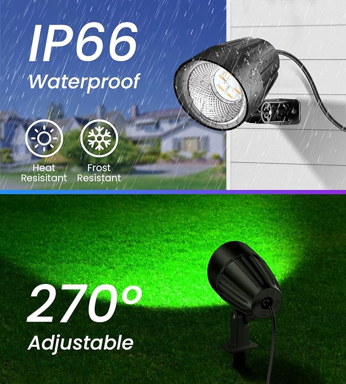 MEIKEE 15W RGB Landscape Lights 120V Outdoor Spotlights with Remote | IP66 Waterproof Color Changing Outdoor Landscape Lighting with 4.9ft Cord for Garden Path Yard Tree Patio Decor 4 Pack