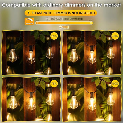 Larkvue 200FT(2x100FT) Outdoor String Lights, LED Patio Lights with 63 Waterproof Shatterproof A39 Dimmable Bulbs(3 Spare) for Balcony-2 Pack Black