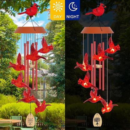 Solar Wind Chimes for Outside, Memorial Cardinal Wind Chimes, 35" LED Windchimes Outdoors Christmas Birthday Cardinal Gifts for Women Mom Grandma Home Garden Decor