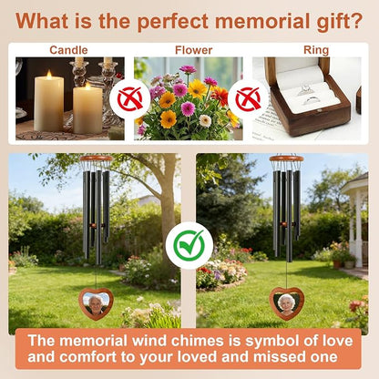 Wind Chimes for Outside,28'' Small Personalized Wind Chimes | Wind Chimes with Heart-shaped Photo Frame for Loss of Loved One, Memorial Gifts for Loss of Mom, Father Grandma Neighbors