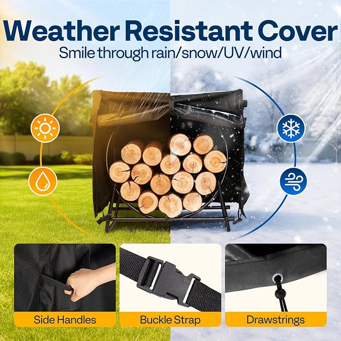 VIVOHOME 28 Inches Firewood Log Rack Hoop with Cover, Heavy Duty Solid Steel Fire Wood Storage Rack and Cover Set with Zipper, Round Log Holder Ring for Indoor Outdoor Patio Deck Porch