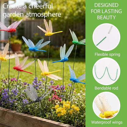 30PCS 3D Dragonfly Garden Stakes Dragonfly Garden Decor for Yard Ornaments | Colorful Dragonfly Garden Stakes Waterproof Dragonfly Garden Decorations for Keep Bugs Away Outdoor Stakes Decor