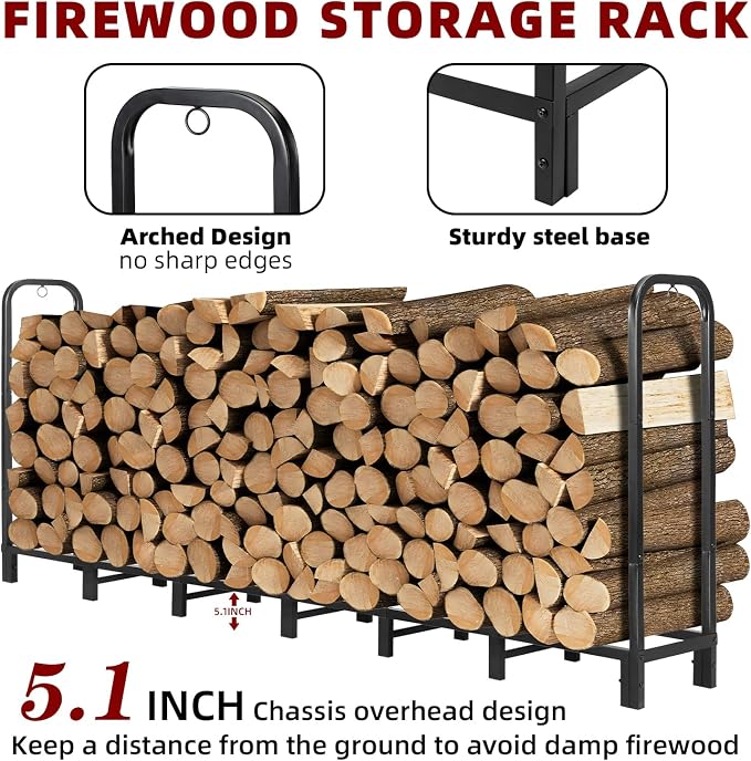 DNKMOR 8FT Firewood Rack Holder,Heavy Duty Firewood Storage Log Rack for Outdoor&Indoor,Fireplace Wood Rack for Wood Storage