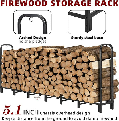 DNKMOR 8FT Firewood Rack Holder,Heavy Duty Firewood Storage Log Rack for Outdoor&Indoor,Fireplace Wood Rack for Wood Storage
