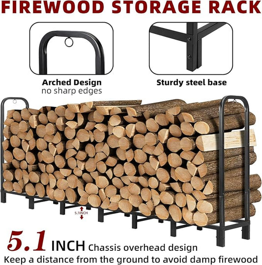 DNKMOR 8FT Firewood Rack Holder,Heavy Duty Firewood Storage Log Rack for Outdoor&Indoor,Fireplace Wood Rack for Wood Storage
