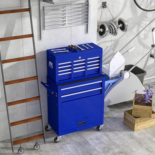 8 Drawer Tool Chest with Wheels, Rolling Tool Chest with Drawers, Tool Storage Cabinet with Locking System, Tool Box for Garage, Warehouse & Repair Shop Blue