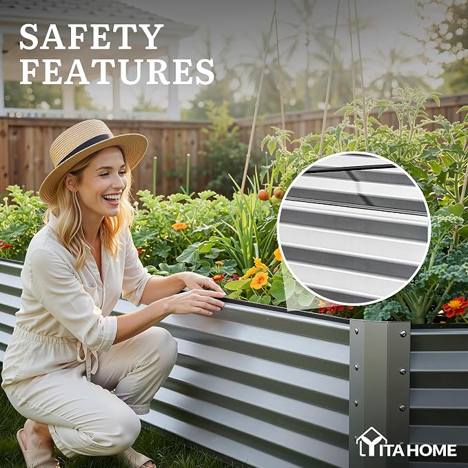 YITAHOME 8x4x1.5ft 2pcs Large Raised Garden Bed Kit, Galvanized Metal Planter Box with Gloves, Outdoor Above Ground Planters for Plants Vegetables Flowers, Silver Gray