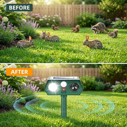 Sonic Fortress Pro Deer Repellent Devices Squirrel Fortress Pro Raccoon Repellent Solar Ultrasonic Animal Repeller Outdoor IP65 Motion Activated Cat Deterrent to Scare Rabbit Dog for Garden Lawn(4)