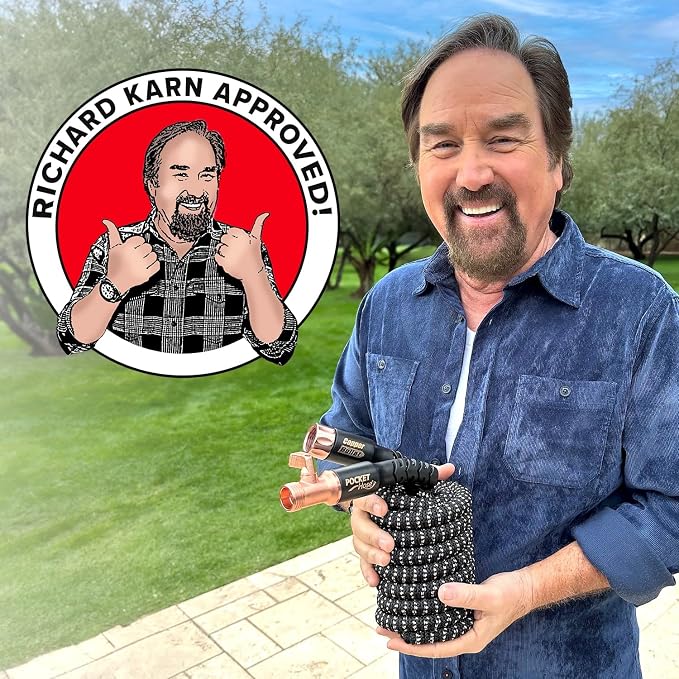 Pocket Hose 50 FT Copper Bullet Expandable Garden Hose w/10 Pattern Thumb Spray Nozzle AS SEEN ON TV 650psi 3/4 in Patented Lead-Free Ultra-Lightweight Solid Copper Anodized Aluminum