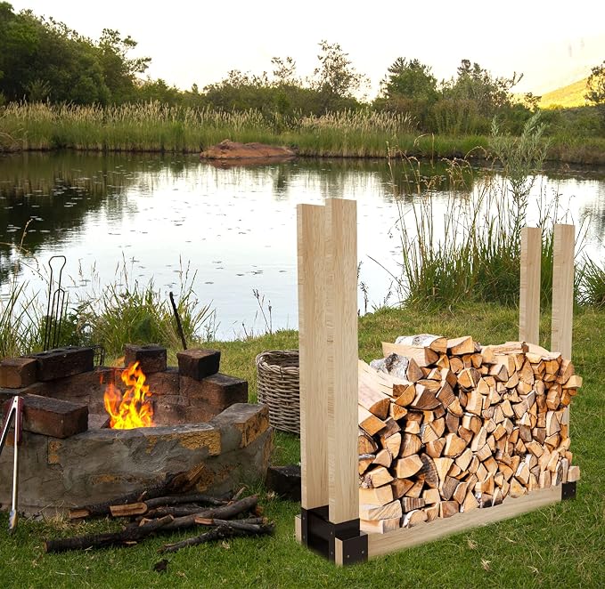 2-Pack Firewood Log Storage Rack Bracket, Adjustable Heavy Duty Powder Coated Steel Holder for DIY Fireplace Wood Storage, Log Holder for Indoor Outdoor