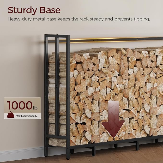 MAHANCRIS 4FT Firewood Rack Outdoor with Cover, Firewood Storage Log Rack | Heavy Duty Wood Storage Holder, 600D Waterproof Oxford Cover and Zipper, Wood Rack for Fireplace, Indoor Firewood Storage