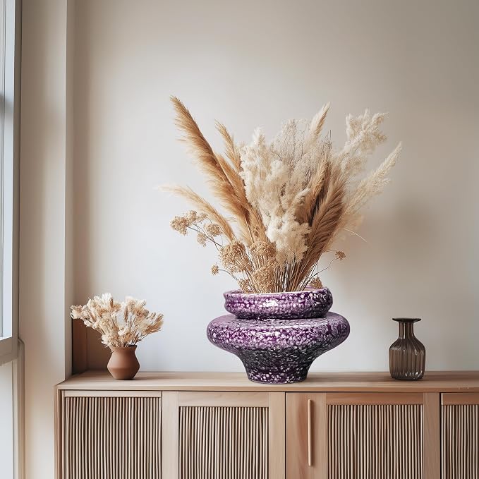 Ceramic Planters - 11 Inch Ceramic Pots for Plants with Drainage Hole, Decorative Planters for Indoor Outdoor, Unique Flower Pots, Garden Office House Decor, Gifts for Plants Lover, Purple