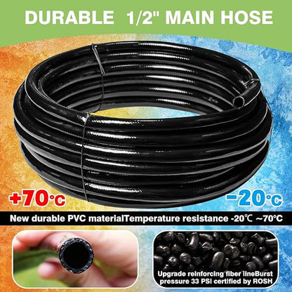 Maotong 40 FT 1/2 inch Drip Irrigation Irrigation kit Main Line Supply Hose Tube for Garden Irrigation System (Includes 1/2"" Straight Connector, 3-Way Connector, Switch Valve), Black