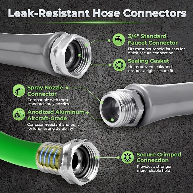 Garden Hose 50 Ft With 8-Pattern Spray Nozzle, 5/8" Lead-Free Water Hose | Flexible Hose, 3/4" Anodized Aircraft-Grade Aluminum Interface, Lightweight Kink-Resistant Water Pipe For Lawn, Yard, Outdoor