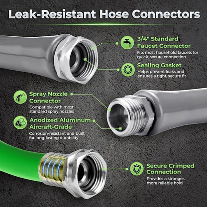 Garden Hose 50 Ft With 8-Pattern Spray Nozzle, 5/8" Lead-Free Water Hose | Flexible Hose, 3/4" Anodized Aircraft-Grade Aluminum Interface, Lightweight Kink-Resistant Water Pipe For Lawn, Yard, Outdoor
