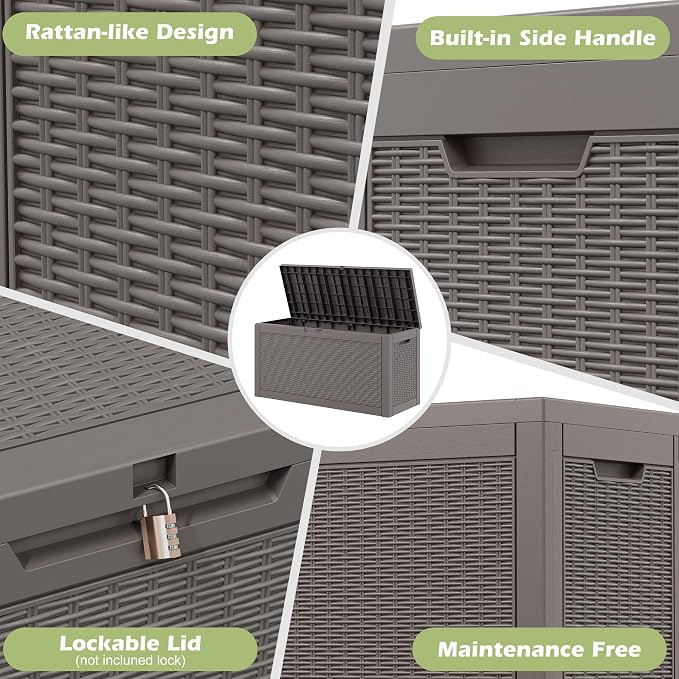 Outdoor Storage Box, Resin Deck Boxes Indoor and outdoor, Waterproof Storage Box Lockable Lid (Grey,60 Gallon)