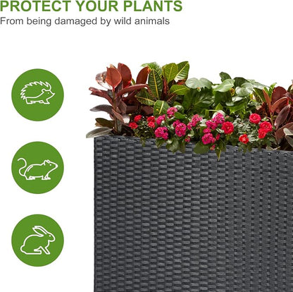 LEWIS&WAYNE Tall Planters for Outdoor Wicker Large Rectangular Block Box | All-Weather, Handmade PE Rattan, Removable Liner, Indoor Outdoor, Patio Porch Garden, Modern Design