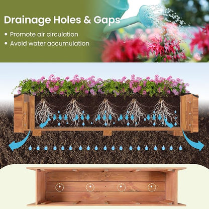 Giantex Wood Raised Garden Beds Set of 2, Rectangular Planter Box w/Drainage Hole, Removable Liner for Growing Vegetable Flower Herb, Indoor Outdoor Plant Container for Backyard Deck Balcony