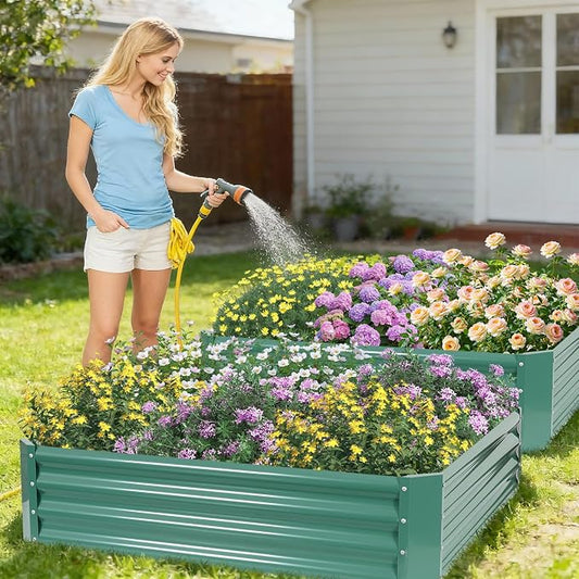 2 Pcs 4x4x1ft Galvanized Raised Garden Bed Outdoor, Metal Planter Boxes with Easy Assembly, Planter Raised Beds for Gardening, Flower, Plants, Vegetable, Herb - LotusGreen